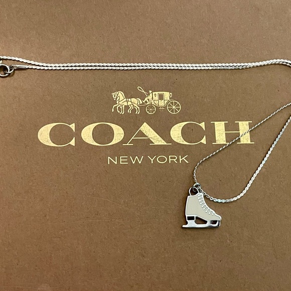 Coach White Enameled Ice Skate Pendant .925 Sterling Silver Necklace - Picture 5 of 6